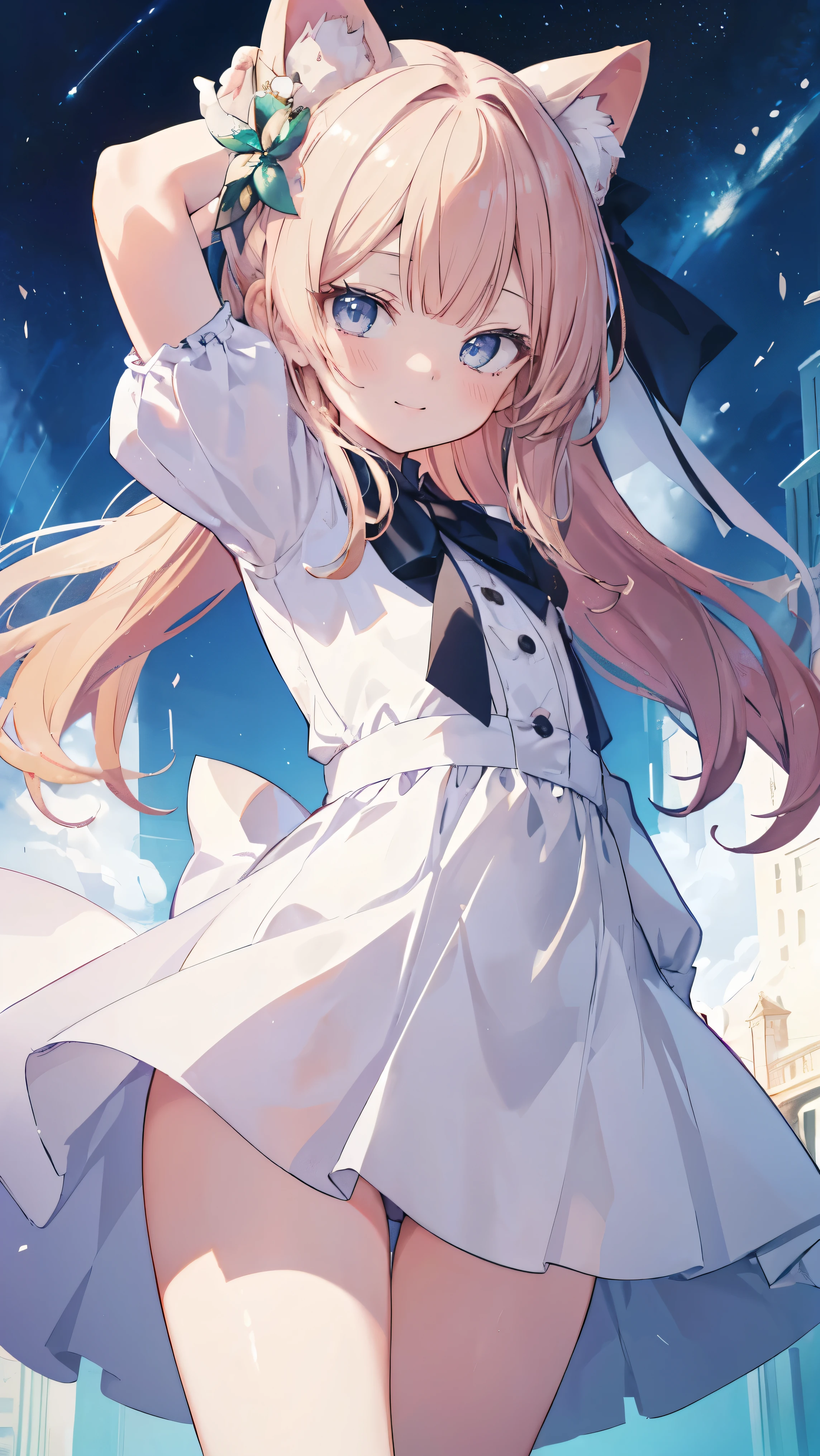 Masterpiece、Highest quality、highest quality、(((Girl)))、((((Petite))))、(smile)、Shiny hair quality、Small face、Dynamic pose、Super detailed, beautiful, wide eyes、Ultra-detailed, clear and beautiful faces、(cute illustration:1.2), High-resolution, ultra-detailed, best quality, embarrassed,Thighs