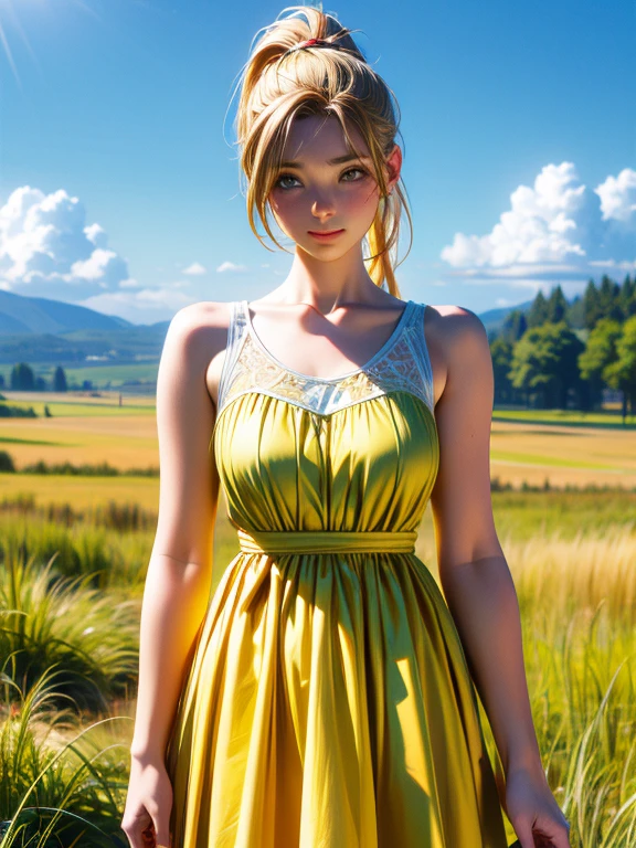 photoRealistic,Realistic, alone, photoRealistic, highest quality, Ultra-high resolution, One girl,, , Blonde hair in a ponytail, Wearing a yellow sundress, A gentle breeze blowing through the grass,, , One girl,, beautiful, masterpiece, highest quality, Highly detailed face, Perfect lighting, One girl, alone,, , highest quality, Ultra-high resolution, photoRealistic,, Super detailed,, masterpiece, highest quality, , Nancy 1, 