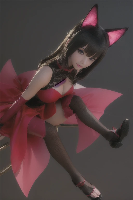 There is a woman wearing a red dress with cat ears., Anime-style 3D, 3d anime girl, Spectacular 3D Abstract Emo Girl, Anime style digital art, Space Flower Fairy, Digital art on pixiv, advanced Anime digital art, Anime digital art, Anime style digital art, Very Beautiful Anime Cat Girl, Beautiful anime cat girl, Amazing digital art
