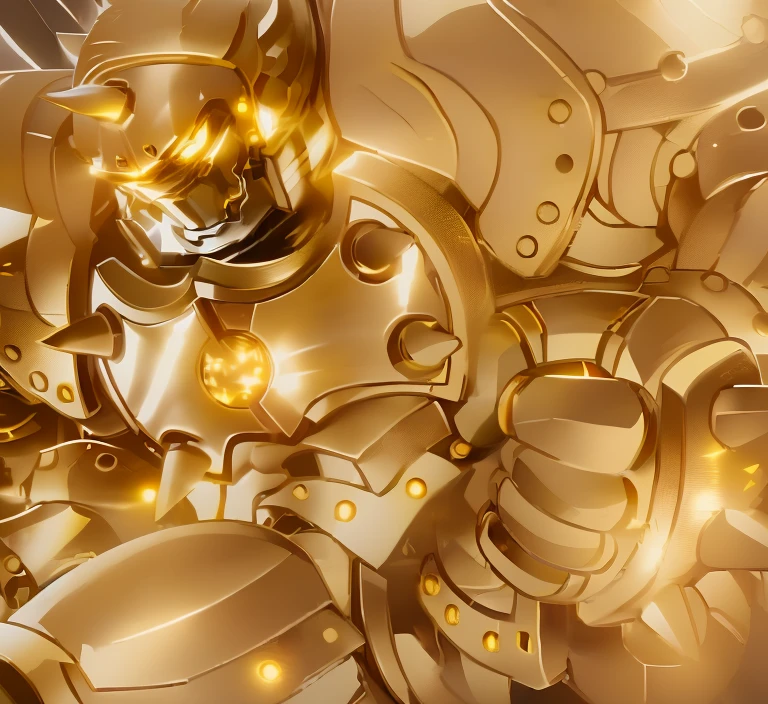 a close up of a robot with a yellow suit on, greek god in mecha style, heavy golden armour, yellow human-sized warforged, golden armor, body golden armor, yellow mech, gold armor, heavy gold armour, golden armour, tremendous mecha robot, sleek gold armor, the golden humanoid robot, robot metallic armor, gold armour, gilded shiny armour, golden armour, heavy golden armour, the golden humanoid robot, heavy gold armour, anime image of a giant robot with a huge smile on his face, solo