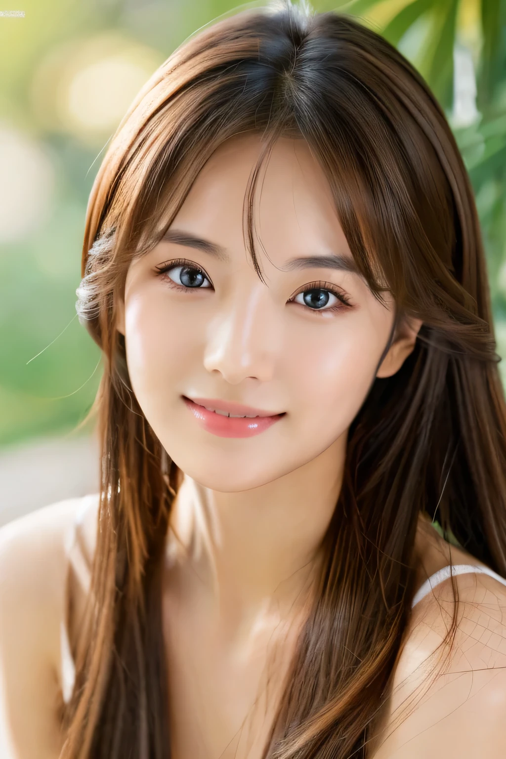 (((8k,Attention to detail,Attention to detail、highest quality,masterpiece,Attention to detail,))),RAW Photos & Realistic atmosphere,Beautiful dark eyes,Mouth Details,Glossy Lips,Thin eyebrows,beautiful Eyes、Soft white skin that shines in every detail、Her deep black eyes are very beautiful, Very beautiful face,Very beautiful face、A vivid face,beautiful, Glowing Lips,beautiful Eyebrows,Infinite Reality, Realistic Young Gravure Idol,Very cute woman , Young Gravure Idol, Young Gravure Idol, とても美しくてかわいいbeautiful 21 year old beauty,Incredibly beautiful and elegant,beautiful 21 year old beauty,Natural soft light,A little brown hair,(Shiny Hair,,beautiful and kind eyes:1.5),A kind smile,Shapely breasts,Medium Long Hair,beautiful posture,No makeup,Watching the Future,