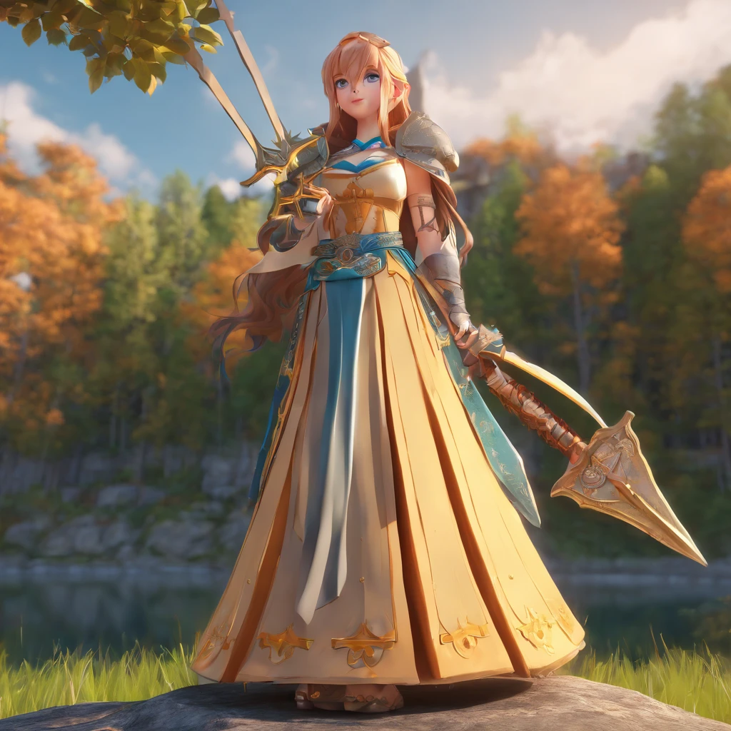 (best quality,ultra-detailed),(realistic,photorealistic,photo-realistic),anime style,girl,medieval,European,fantasy,skirt,sword,standing,full body,from below