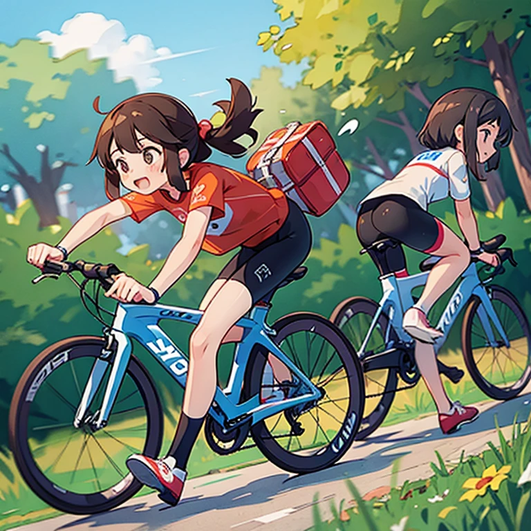 Girls cycling in a triathlon