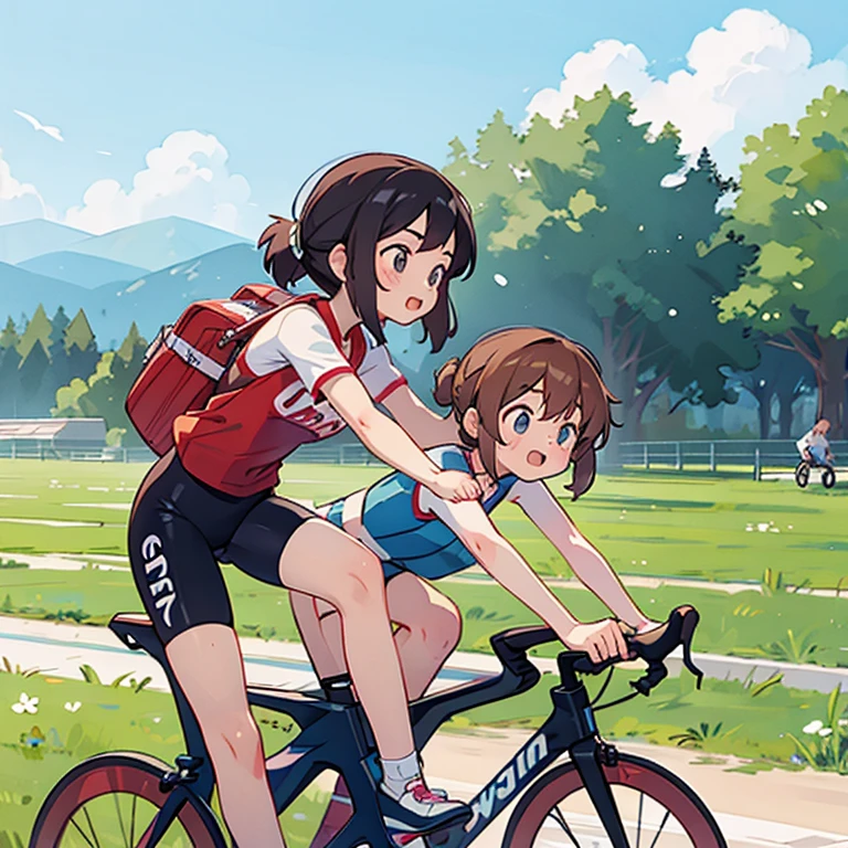 Girls cycling in a triathlon