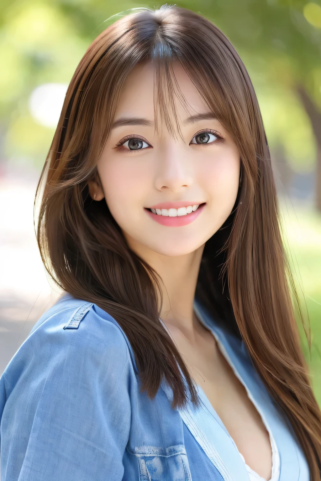 (((8k,Attention to detail,Attention to detail、highest quality,masterpiece,Attention to detail,))),RAW Photos & Realistic atmosphere,Beautiful dark eyes,Mouth Details,Glossy Lips,Thin eyebrows,beautiful Eyes、Soft white skin that shines in every detail、Her deep black eyes are very beautiful, Very beautiful face,Very beautiful face、A vivid face,beautiful, Glowing Lips,beautiful Eyebrows,Infinite Reality, Realistic Young Gravure Idol,Very cute woman , Young Gravure Idol, Young Gravure Idol, とても美しくてかわいいbeautiful 21 year old beauty,Incredibly beautiful and elegant,beautiful 21 year old beauty,Natural soft light,A little brown hair,(Shiny Hair,,beautiful and kind eyes:1.5),A kind smile,Shapely breasts,Medium Long Hair,beautiful posture,No makeup,Watching the Future,