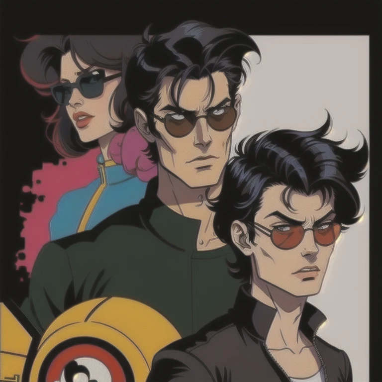 (boy wearing sunglasses on a black color background), Akira, anime, anime Akira, retro anime, 80s anime, 90s anime, louvar, lo-fi