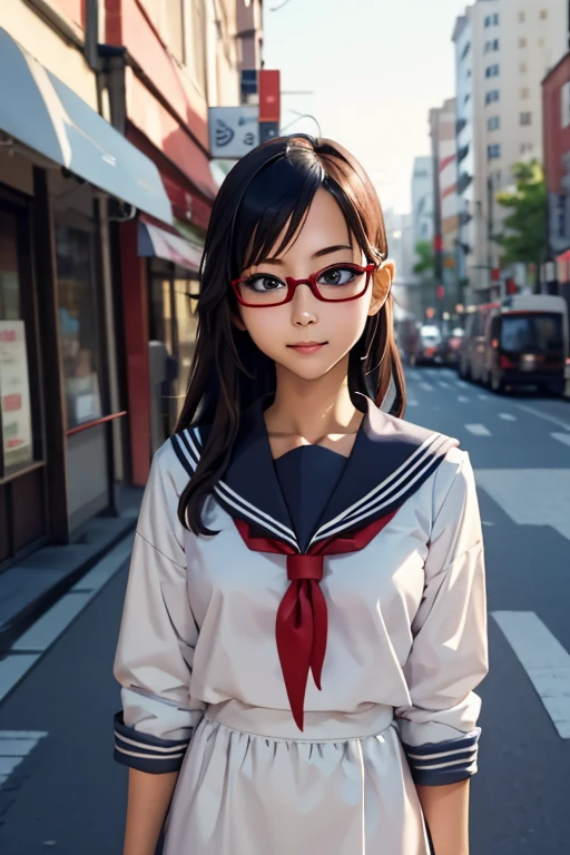 (masterpiece, highest quality), One Girl, Satou, Satou, Glasses, 赤いフレームのGlasses, Sailor suit, Satou, Glasses, 赤いフレームのGlasses,