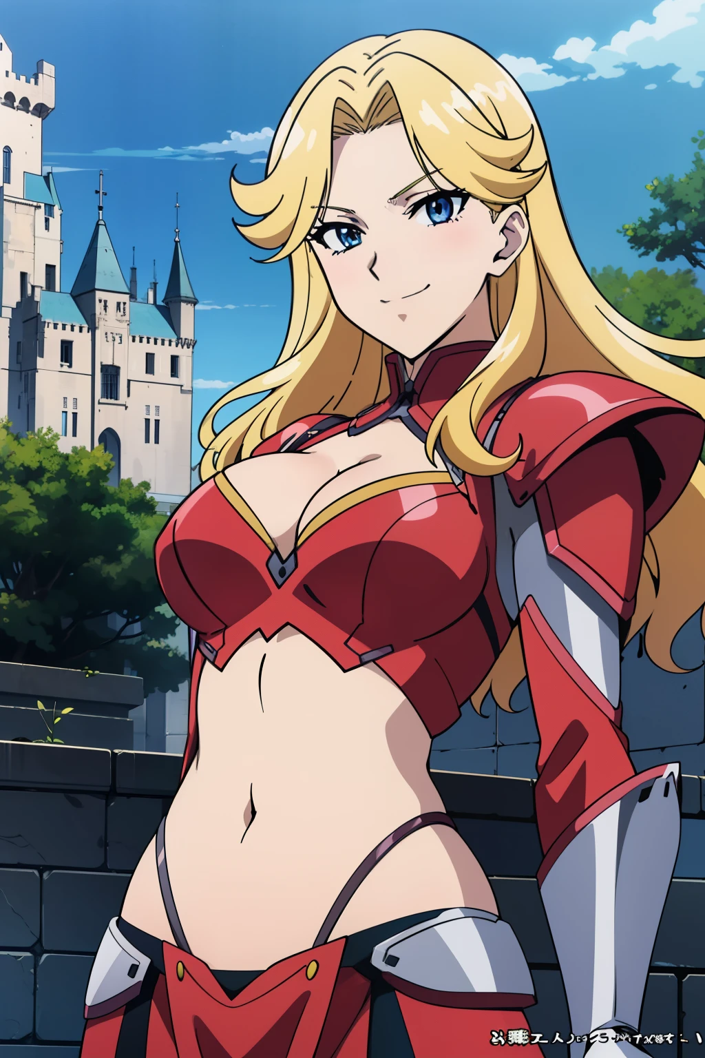 1girl, srw_leona_garstein, , ribbon, long hair, masterpiece, best quality, highly detailed, fantasy , a anime girls in armored dress holding a sword posing for a picture, evil smile, smile, breastplate with open cleavage, cleavage, warrior outfit, ecchi anime style, anime girls, ecchi style, ecchi, digital anime art!!, in anime style, official artwork, visual novel cg, beautiful anime girl, anime style 4 k , loincloth, exposed belly, exposed navel, exposed midriff, exposed lower belly, pencil skirt armored, castle,inside castle,