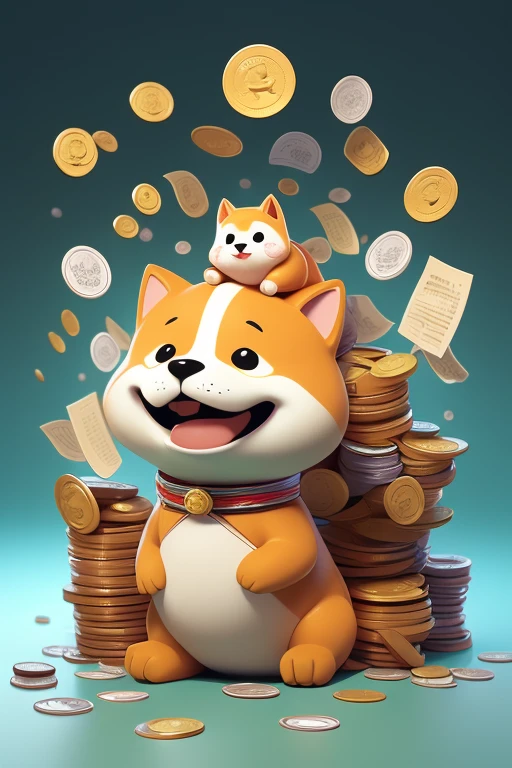 Design de uma nota de papel, create a drawing of a paper bill for DOGE COINS with the image of A Shiba Inu and the attributes of play money, The inscription "1 MOEDA DOGE" e "BANCO CACHORRO"