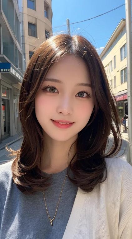masutepiece, Best Quality, Illustration, Ultra-detailed, finely detail, hight resolution, 8K Wallpaper, Perfect dynamic composition, Beautiful detailed eyes, doress,Medium Hair, Natural Color Lip, Random and sexy poses,Smile,Aoyama Street Walk、20 years girl
