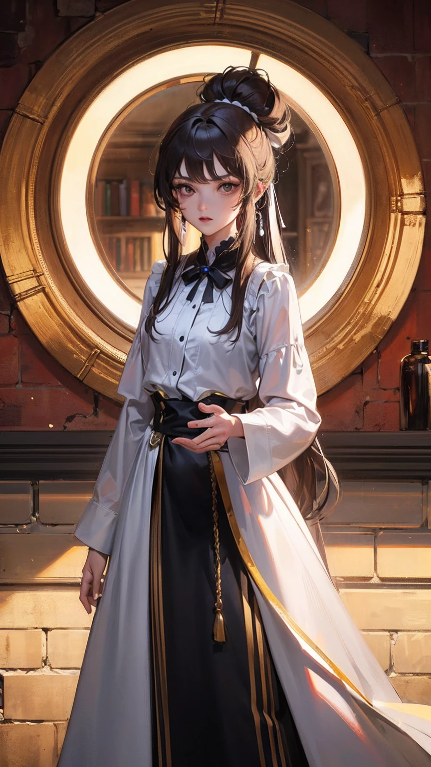 IU1, Serious look, Model shooting style, (Extremely detailed CG Unity 8K wallpaper), Full-length photos of the world's most beautiful artworks, Medieval Armor, Professional Majestic Oil Paintings by Ed Blinkey, Artie Guerlain, Studio Ghibli, author:Jeremy Mann, Greg Manches, Antonio Moro, Popular on artstation, Popular on CGSociety, Wheels within wheels, High Detail, Clear focus, dramatic, Photorealistic art by midjourney and greg rutkowski, Beautify the face,
