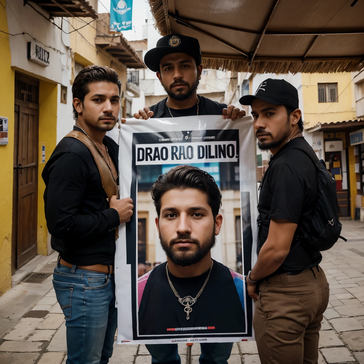 Tres bandidos uno con un cartel q dice Juan Pablo y este se encuentra en el centro en la izquierda el otro bandido con cartel que diga Octavio y en la derecha el otro bandido sosteniendo un cartel diciendo angel