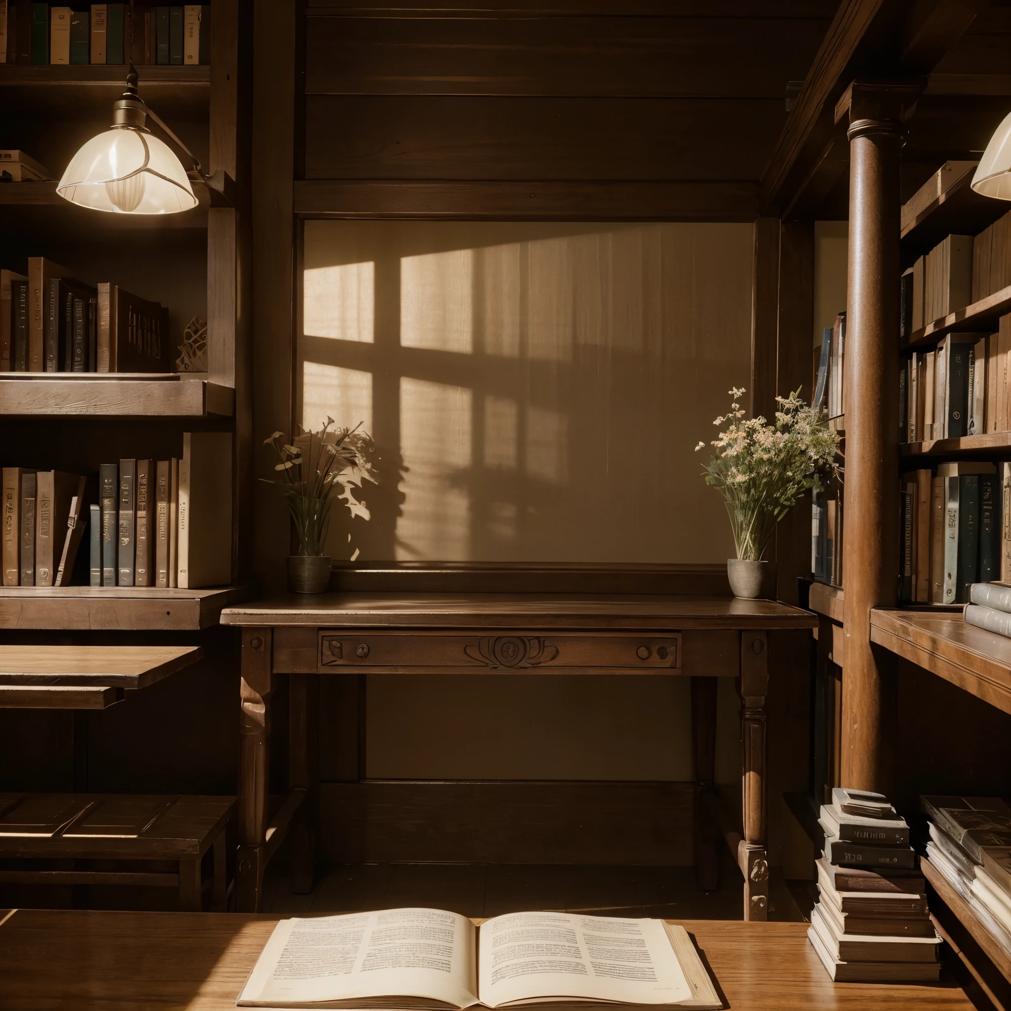 (Highly detailed CG Unity 8K wallpaper、masterpiece、highest quality、Super detailed)、(best lighting、best shadow、very delicate and beautiful)highest quality、8K、Detailed facial depiction、masterpiece、highest quality、clear image quality、Photo of At the library of a middle school have a many table and have old table at the angle of the library and look old ,zoom out and have book a lot, clear water mark