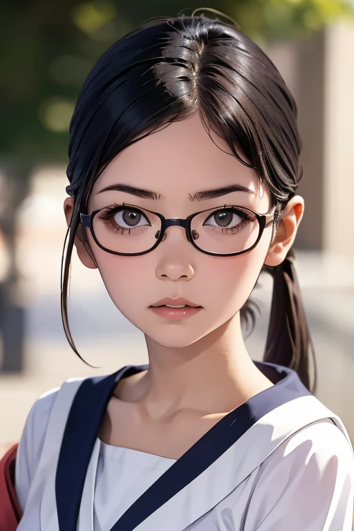 (masterpiece, highest quality), One Girl,  Satou, Satou, Glasses, 赤いフレームのGlasses, Sailor suit, Satou, Glasses, 赤いフレームのGlasses, 