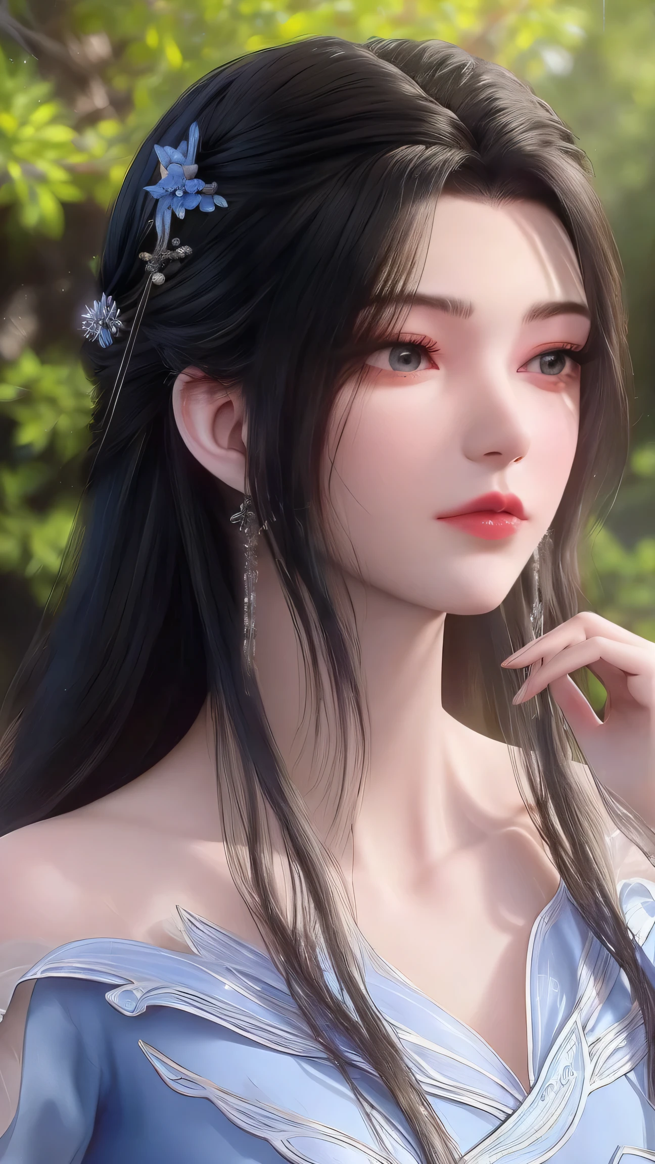 (best quality,ultra-detailed,photorealistic:1.37),vivid colors,studio lighting,beautiful detailed eyes,beautiful detailed lips,extremely detailed eyes and face,long eyelashes,portraits,black hair,confident expression,feminine,standing in a garden,soft sunlight, scenery,flower blossoms,peaceful atmosphere,artistic touch,textured brushstrokes,subtle color variations,brilliant white highlights,delicate movements,graceful pose,slight breeze,rustling leaves,sophisticated style,professional artwork,female beauty.