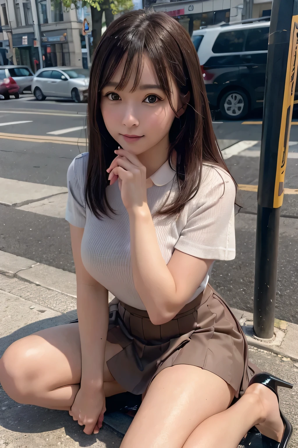 8K分辨率、Ultra-high-definition CG images、1girl in, japanaese girl, ((Crowded parks、Sitting on the grass leaning against a tree, Knees together, Feet apart,My chest is open.、cleavage of the breast、 Exposed vagina:1.2)), (hairy:1.1), (Pubic hair:1.1), (view from front, low angles:1.3), ((up skirt,open one's legs:1.3)), ((Medium Chest 1.2))Onepiece, Detailed, accurate human body、High resolution, ultra-quality, Super masterpiece, Colored leaves,((Nude photo shoot with a large group of people in full view:1.3)),(in NSFW:1.1)