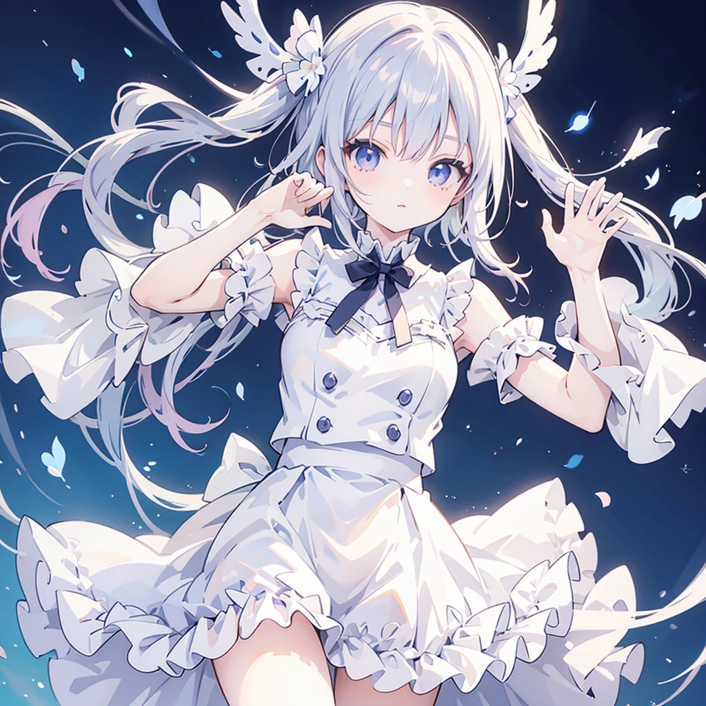 Anime girls white frilly dress with different poses