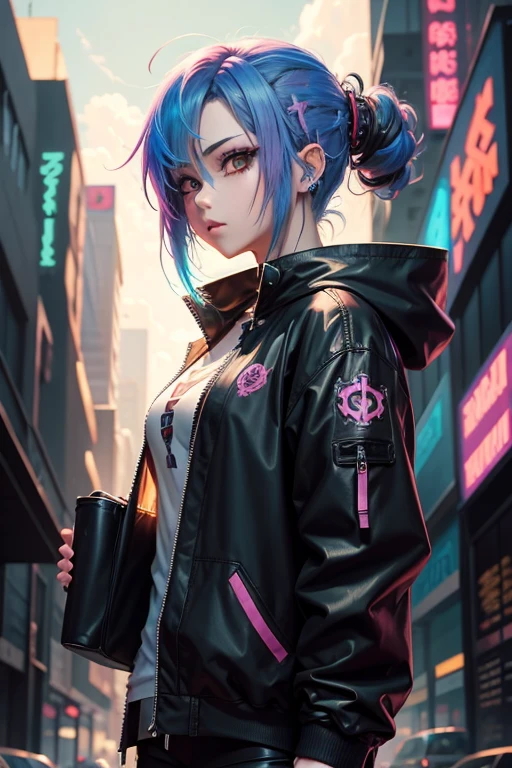 Anime art, Cyberpunk , cabelo colorido, anime art,  art anime, fone de ouvido anime art, art anime