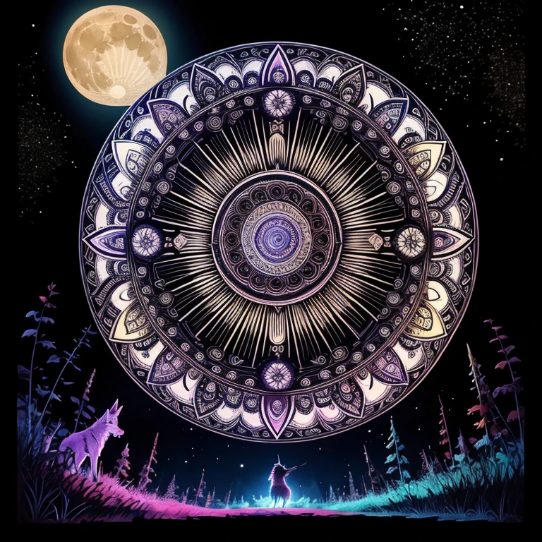 Shaman、Wolf、moon、sun、Song、psychedelic、Mandala
