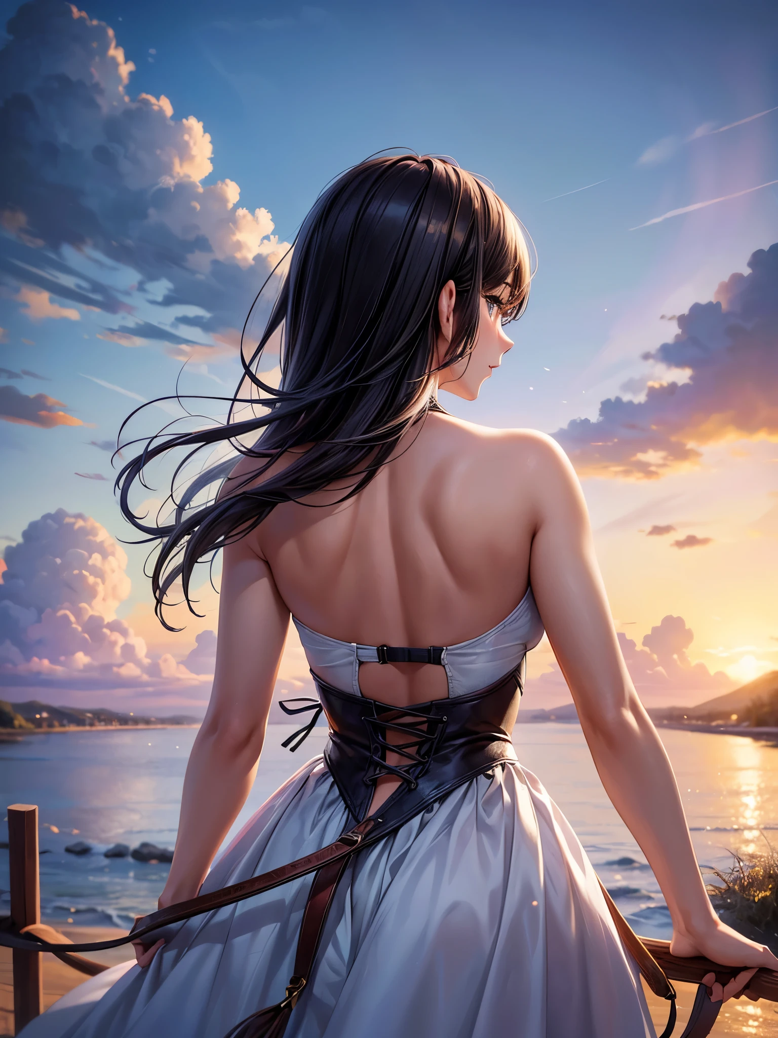 28-year-old female, Beautiful woman, 80's, old style, Random background, Random pose, Outfits to match the background, break, shining, extremely long straight hair, (Silver hair gradually fades to light blue tail), /Hair blowing in the wind, Super high quality hair, clear, Long bangs cover one eye /Covered one side of his face, Cute beauty face, (focus on face), Ultra-delicate質感的臉部, Sparkling pupils, (Clear light blue eyes), thin eyebrows, long upper eyelashes, double eyelids, Upper Eye, Sexy eyes that stand out, (Ultra-delicate眼睛), Sexy and attractive lips, moist lips, Pink lip gloss, Richly detailed lips, White skin, delicate skin, Silky skin, (Super textured skin), break, upright, Attractive medium breasts, Beautiful figure, Slim figure, Slim waist, thin hips, slim thighs, anatomically correct, correct limbs, correct finger, Extremely delicate fingers, (Beautiful fingers), Perfect hands, Very high quality clothes, perfect clothing texture, Complete clothes, the right clothes, break, original photo, CG unity, professional, photography, Movie, Ultra-delicate
, Clear focus, (high resolution), Deformed depth of field blurred background, Detailed background, Perfect layer cutting, Atmospheric distance sense, artistic, (full-body shot/Cowboy shooting/Rear view/Top view/Top view), /something is flying, /cloud, /perspective, (best quality), Detailed background, Exactly, masterpiece, Award-winning,