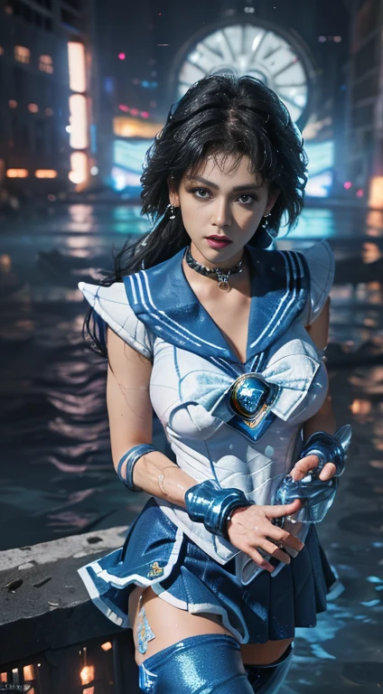 Unreal Engine:1.4,Ultra-high resolution,Best Quality:1.4, Realistic:1.4, Skin Texture:1.4, masterpiece:1.8, (Sailor Mercury:1.4), blue eyes, uniform, 両handを背中に回す、Large Breasts, tiara, Sailor Warrior Uniforms, (RAW Photos, Best Quality), masterpiece, foolish, sexy, Pelo azul corto floating, Blue sailor collar, (Over the knee boots: 1.4), choker, 白いhand袋, choker azul, 肘用hand袋, gem, Earrings, Blue Skirt:1.4, only, whole body, Shiny black hair, (hand:1.4), Octane Rendering, God of Fire, (raindrop), Wet clothes, (Dense and beautiful water), (floating), Dynamic Angle, Browsing Caution,Best Quality,masterpiece,Ultra-high resolution,(Cowboy Shot:1.3),(Realistic:1.4),RAW Photos 8K,Cinema Lighting,Official Art,evening, //, Messy Hair, Large Breasts,,hermosas feet,naked,Tall Woman,skinny,Delgado_feet,thigh_gap,(Watching the audience:1.2),model,thighs negros,Dynamic pose,High heels,from the front,liar,show ,(Apocalyptic Destroyed City:1.4), ((Missionary anal penetration)),((feet abiertas)),((Extreme close up)),(Super detailed),Portraiture,(masterpiece),(Best Quality),(Super detailed),Professional Lighting, mercury