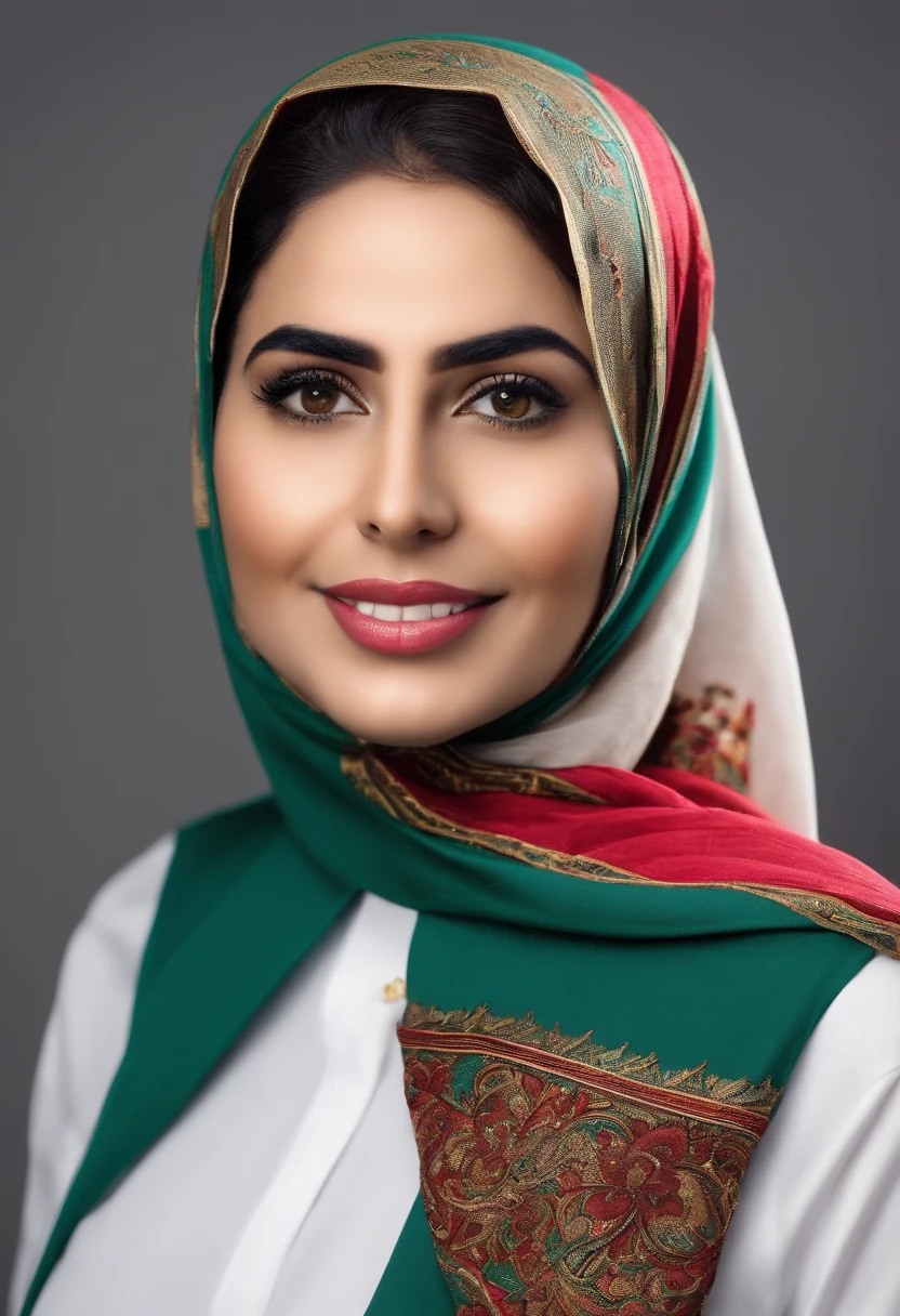 Woman with hijab, A copy of the office ID card, White background, Office shirt uniform