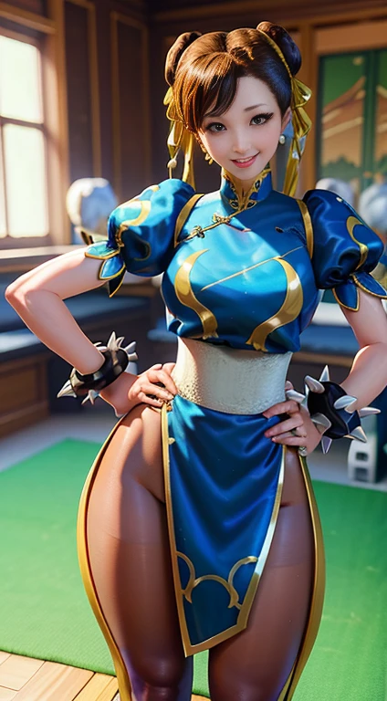 Chun- li，。.3D，Fighting posture，tightsuit，Soft lighting