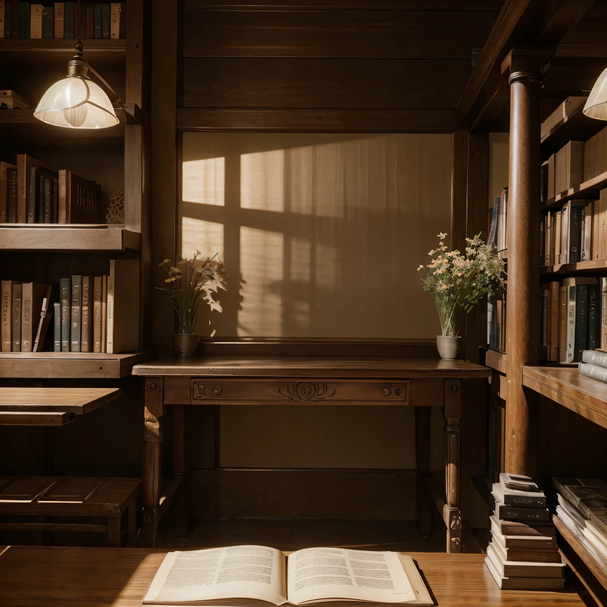 (Highly detailed CG Unity 8K wallpaper、masterpiece、highest quality、Super detailed)、(best lighting、best shadow、very delicate and beautiful)highest quality、8K、Detailed facial depiction、masterpiece、highest quality、clear image quality、Photo of At the library of a middle school have a many table and have old table at the angle of the library and look old ,zoom out and have book a lot, clear water mark