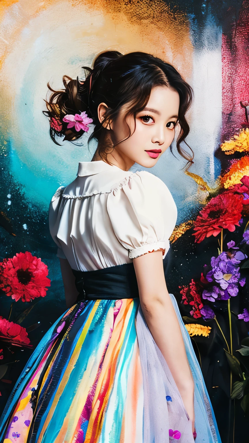 (masterpiece、highest quality、Official Art:1.2)、(colorful)、who should look'Watching、1 girl、Portraiture、alone、Colorful floating on water、Random sexy poses、peekaboo、Pun Pun, big eyes