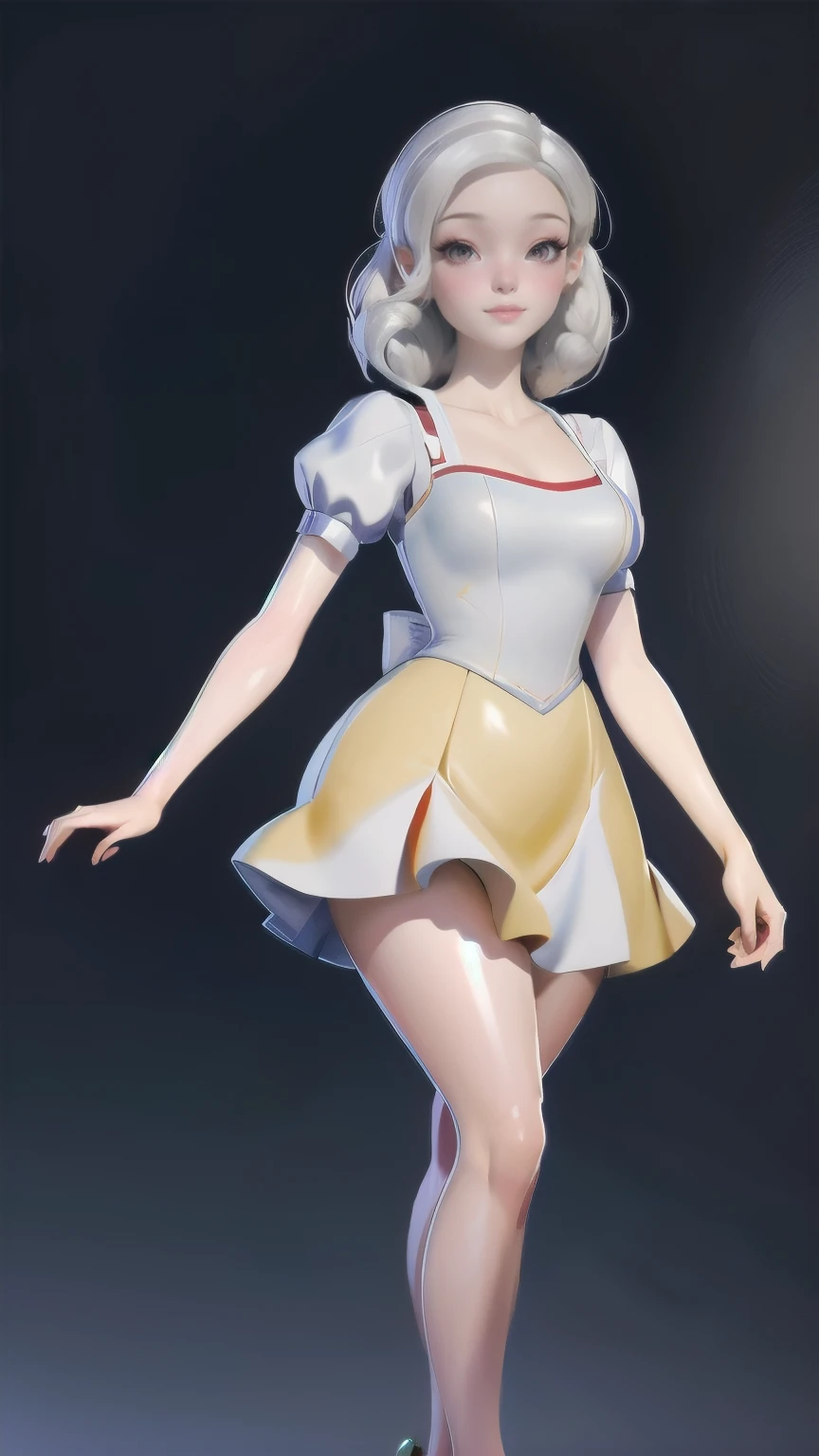 ((1 girl)), Masterpiece, (high quality, best render), (beautiful girl, snow white), (bomb, pin-up style), hot, floss, perfect body, araffed snow white in a yellow dress with a red bow, sexy snow white, portrait of snow white, pale snow white skin, 4k hd. snow white hair, disney princess, beautiful female princess, anime princess, hd artwork, official art, disney cartoon, beautiful princess, forrest background, long thin legs, large breasts, sexy pose, vibrant colors