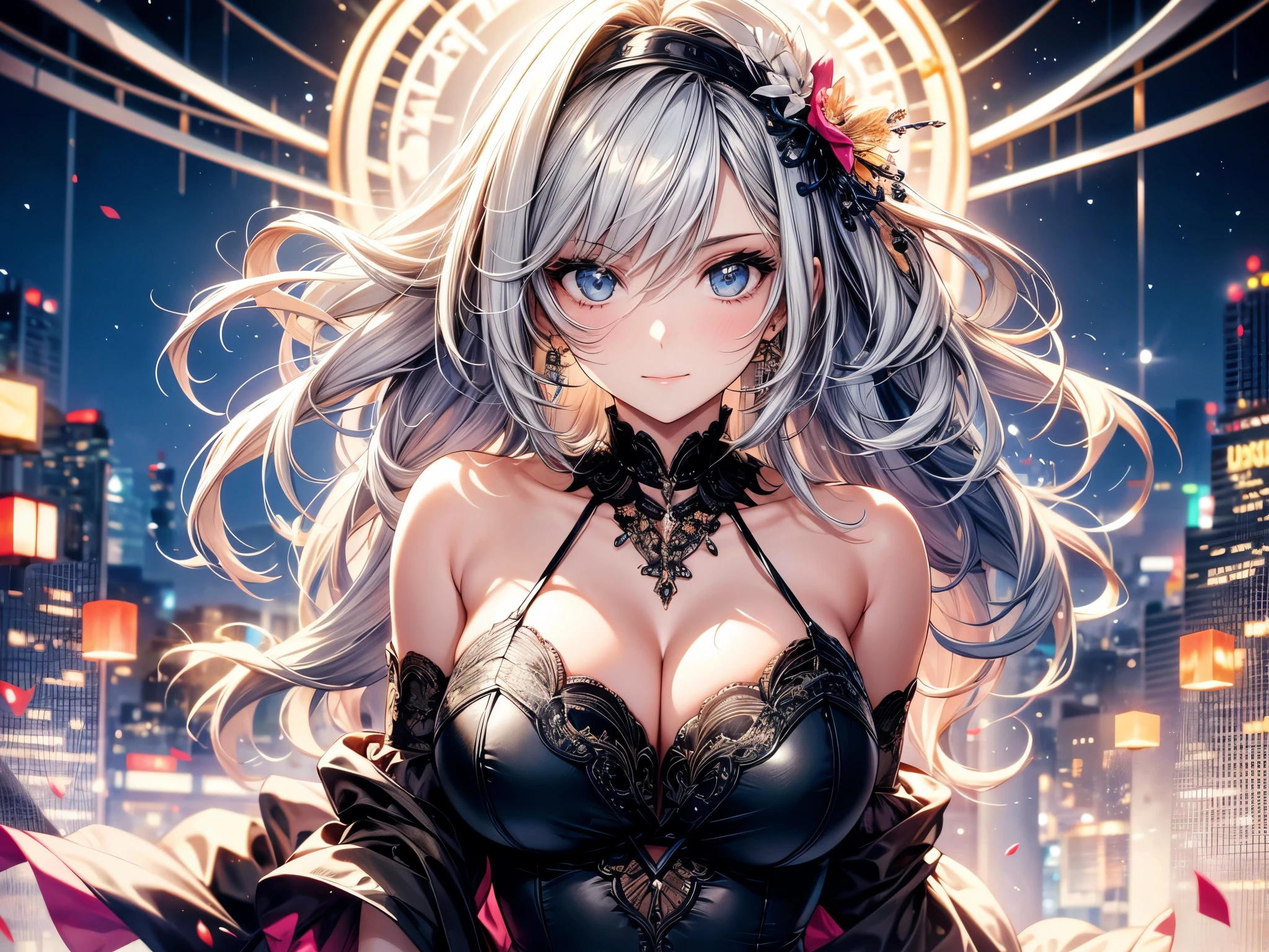 28-year-old female, Beautiful woman, 80's, from old times, Random background, Random pose, Outfits to match the background, break, shining, extremely long straight hair, (Silver hair gradually fades to light blue tail), /Hair blowing in the wind, Super high quality hair, clear, Long bangs cover one eye /Covered one side of his face, Cute beauty face, (focus on face), Ultra-delicate質感的臉部, Sparkling pupils, (Clear light blue eyes), thin eyebrows, long upper eyelashes, double eyelids, Upper Eye, Sexy eyes that stand out, (Ultra-delicate眼睛), Sexy and attractive lips, moist lips, Pink lip gloss, Richly detailed lips, White skin, delicate skin, Silky skin, (Super textured skin), break, upright, Attractive medium breasts, Beautiful figure, Slim figure, Slim waist, thin hips, slim thighs, anatomically correct, correct limbs, correct finger, Extremely delicate fingers, (Beautiful fingers), Perfect hands, Very high quality clothes, perfect clothing texture, Complete clothes, the right clothes, break, original photo, CG unity, professional, photography, Movie, Ultra-delicate , Clear focus, (high resolution), Deformed depth of field blurred background, Detailed background, Perfect layer cutting, Atmospheric distance sense, artistic, (full-body shot/Cowboy shooting/Rear view/Top view/Top view), /something is flying, /cloud, /perspective, (best quality), Detailed background, Exactly, masterpiece, Award-winning,