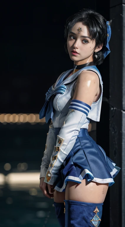 Unreal Engine:1.4,Ultra-high resolution,Best Quality:1.4, Realistic:1.4, Skin Texture:1.4, masterpiece:1.8, (Sailor Mercury:1.4), blue eyes, uniform, 両handを水平に広げる、Christ Pose、Large Breasts, tiara, Sailor Warrior Uniforms, (RAW Photos, Best Quality), masterpiece, foolish, sexy, Pelo azul corto floating, Blue sailor collar, (Over the knee boots: 1.4), choker, 白いhand袋, choker azul, 肘用hand袋, gem, Earrings, Blue Skirt:1.4, only, whole body, Shiny black hair, (hand:1.4), Octane Rendering, God of Fire, (raindrop), Wet clothes, (Dense and beautiful water), (floating), Dynamic Angle, Browsing Caution,Best Quality,masterpiece,Ultra-high resolution,(Cowboy Shot:1.3),(Realistic:1.4),RAW Photos 8K,Cinema Lighting,Official Art,evening, //, Large Breasts,,hermosas feet,naked,Tall Woman,skinny,Delgado_feet,thigh_gap,(Watching the audience:1.2),model,thighs negros,Christ Pose,High heels,from the front,liar,show ,(Apocalyptic Destroyed City:1.4), ((Missionary anal penetration)),((feet abiertas)),((Extreme close up)),(Super detailed),Portraiture,(masterpiece),(Best Quality),(Super detailed),Professional Lighting, mercury