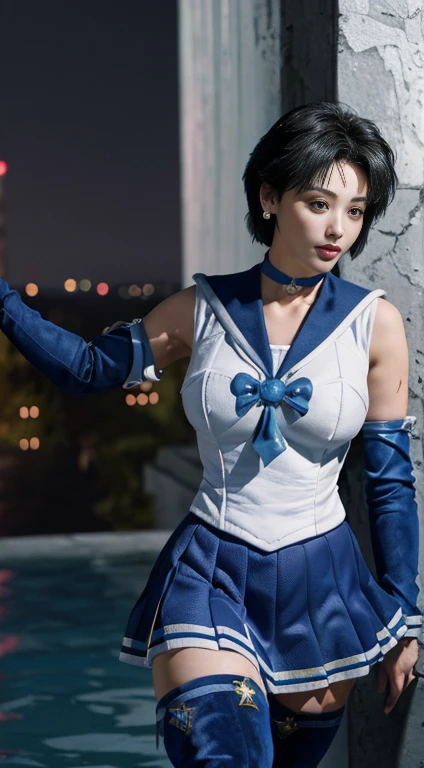 Unreal Engine:1.4,Ultra-high resolution,Best Quality:1.4, Realistic:1.4, Skin Texture:1.4, masterpiece:1.8, (Sailor Mercury:1.4), blue eyes, uniform, Tied up、両handを水平に広げる、Christ Pose、Large Breasts, tiara, Sailor Warrior Uniforms, (RAW Photos, Best Quality), masterpiece, foolish, sexy, Pelo azul corto floating, Blue sailor collar, (Over the knee boots: 1.4), choker, 白いhand袋, choker azul, 肘用hand袋, gem, Earrings, Blue Skirt:1.4, only, whole body, Shiny long black hair, (hand:1.4), Octane Rendering, God of Fire, (raindrop), Wet clothes, (Dense and beautiful water), (floating), Dynamic Angle, Browsing Caution,Best Quality,masterpiece,Ultra-high resolution,(Cowboy Shot:1.3),(Realistic:1.4),RAW Photos 8K,Cinema Lighting,Official Art,evening, //, Large Breasts,,hermosas feet,naked,Tall Woman,skinny,Delgado_feet,thigh_gap,(Watching the audience:1.2),model,thighs negros,Christ Pose,High heels,from the front,liar,show ,(Apocalyptic Destroyed City:1.4), ((Missionary anal penetration)),((feet abiertas)),((Extreme close up)),(Super detailed),Portraiture,(masterpiece),(Best Quality),(Super detailed),Professional Lighting, mercury