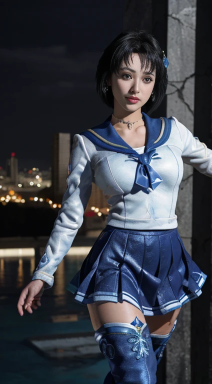 Unreal Engine:1.4,Ultra-high resolution,Best Quality:1.4, Realistic:1.4, Skin Texture:1.4, masterpiece:1.8, (Sailor Mercury:1.4), blue eyes, uniform, Tied up、両handを水平に広げる、Christ Pose、Large Breasts, tiara, Sailor Warrior Uniforms, (RAW Photos, Best Quality), masterpiece, foolish, sexy, Pelo azul corto floating, Blue sailor collar, (Over the knee boots: 1.4), choker, 白いhand袋, choker azul, 肘用hand袋, gem, Earrings, Blue Skirt:1.4, only, whole body, Shiny long black hair, (hand:1.4), Octane Rendering, God of Fire, (raindrop), Wet clothes, (Dense and beautiful water), (floating), Dynamic Angle, Browsing Caution,Best Quality,masterpiece,Ultra-high resolution,(Cowboy Shot:1.3),(Realistic:1.4),RAW Photos 8K,Cinema Lighting,Official Art,evening, //, Large Breasts,,hermosas feet,naked,Tall Woman,skinny,Delgado_feet,thigh_gap,(Watching the audience:1.2),model,thighs negros,Christ Pose,High heels,from the front,liar,show ,(Apocalyptic Destroyed City:1.4), ((Missionary anal penetration)),((feet abiertas)),((Extreme close up)),(Super detailed),Portraiture,(masterpiece),(Best Quality),(Super detailed),Professional Lighting, mercury