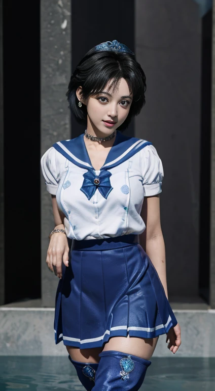 Unreal Engine:1.4,Ultra-high resolution,Best Quality:1.4, Realistic:1.4, Skin Texture:1.4, masterpiece:1.8, (Sailor Mercury:1.4), blue eyes, uniform, Tied up、両handを後ろhandにTied up、両handを背中に回す、Large Breasts, tiara, Sailor Warrior Uniforms, (RAW Photos, Best Quality), masterpiece, foolish, sexy, Pelo azul corto floating, Blue sailor collar, (Over the knee boots: 1.4), choker, 白いhand袋, choker azul, 肘用hand袋, gem, Earrings, Blue Skirt:1.4, only, whole body, Shiny long black hair, (hand:1.4), Octane Rendering, God of Fire, (raindrop), Wet clothes, (Dense and beautiful water), (floating), Dynamic Angle, Browsing Caution,Best Quality,masterpiece,Ultra-high resolution,(Cowboy Shot:1.3),(Realistic:1.4),RAW Photos 8K,Cinema Lighting,Official Art,evening, //, Large Breasts,,hermosas feet,naked,Tall Woman,skinny,Delgado_feet,thigh_gap,(Watching the audience:1.2),model,thighs negros,Christ Pose,High heels,from the front,liar,show ,(Apocalyptic Destroyed City:1.4), ((Missionary anal penetration)),((feet abiertas)),((Extreme close up)),(Super detailed),Portraiture,(masterpiece),(Best Quality),(Super detailed),Professional Lighting, mercury