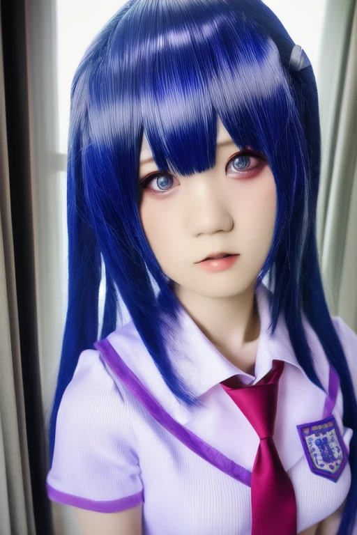 ltra-detailed,highly detailed,best quality,masterpiece,realistic,photorealistic,xiaofu, 1girl, solo, school uniform, window, face closeup, guwrgura cosplay 
 nenekov1