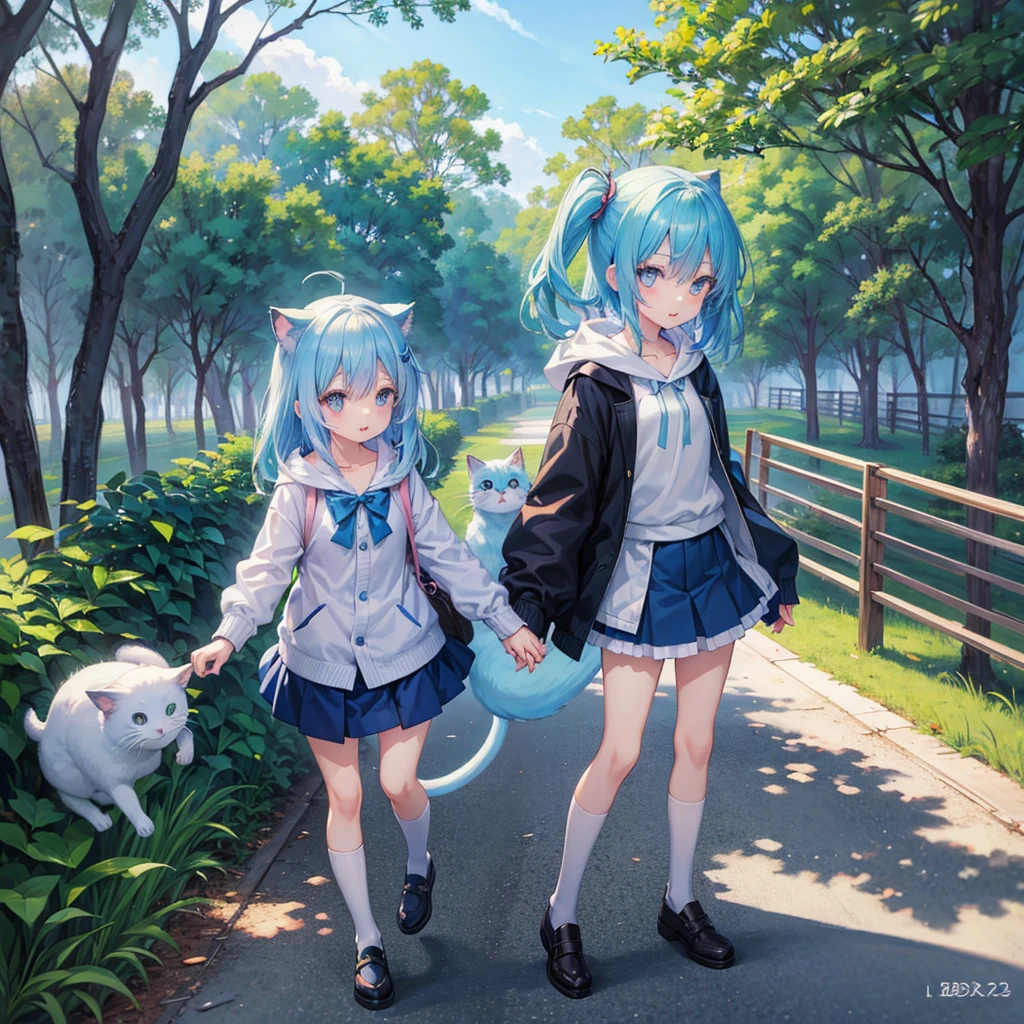 anime girl with blue hair holding a white cat in her hands, Trending in ArtStation pixiv, koala, pixiv, Top Rated on pixiv, Cute art style, pixiv style, cute artwork, anime moe art style, Cute Anime, Pixiv Contest Winner, Digital art at Pixiv