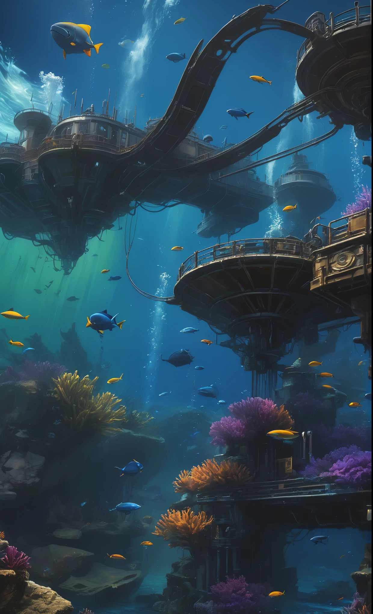 Nazare Subnautica vol.2 - New Nazare, by Luis Duarte, Nanopunk, blue shading, Nazare style, Element Water, Mythpunk, Graphic Interface, Space Art, Sci-Fic Art, Dark Influence, NijiExpress 3D v3, Kinetic Art, Datanoshing, Oilpainting, Ink v3, Splash style, Abstract Art, Abstract Tech, Cyber Tech Elements, Futuristic, Epic style, Illustrated v3, Deco Influence, AirBrush style, drawing