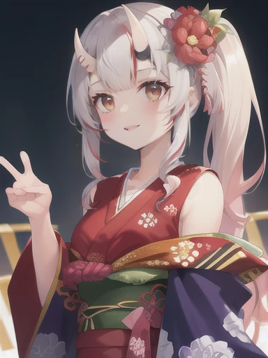 (masterpiece:1.3),((High resolution)),((high quality)),((Super detailed))、One girl、Perfect balance、((Upper Body))、Perfect Face、Detailed face、Cute face、beautiful詳細な目、Expressive eyes、Cute eyes、Shiny eyes、 alone,nakiri ayame, Long Hair, Side Ponytail, Iris New Year, red kimono, Floral print, Hair Flowers, sash, Wide sleeves, (Browsing Caution:1.4), (head shot)、Embarrassing、blush、beautiful女の子、Cute face、beautiful顔、Cute face、beautiful、Best Quality、Good anatomy、((smile:1.5))、((Super detailedな背景)),Mistress Pose, ((8K Wallpaper)) , Watching the audience, Moody lighting, In-person audience