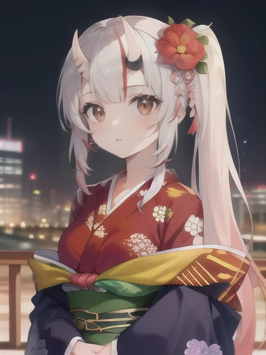 (masterpiece:1.3),((High resolution)),((high quality)),((Super detailed))、One girl、Perfect balance、((Upper Body))、Perfect Face、Detailed face、Cute face、beautiful詳細な目、Expressive eyes、Cute eyes、Shiny eyes、 alone,nakiri ayame, Long Hair, Side Ponytail, Iris New Year, red kimono, Floral print, Hair Flowers, sash, Wide sleeves, (Browsing Caution:1.4), (head shot)、Embarrassing、blush、beautiful女の子、Cute face、beautiful顔、Cute face、beautiful、Best Quality、Good anatomy、((smile:1.5))、((Super detailedな背景)),Mistress Pose, ((8K Wallpaper)) , Watching the audience, Moody lighting, In-person audience