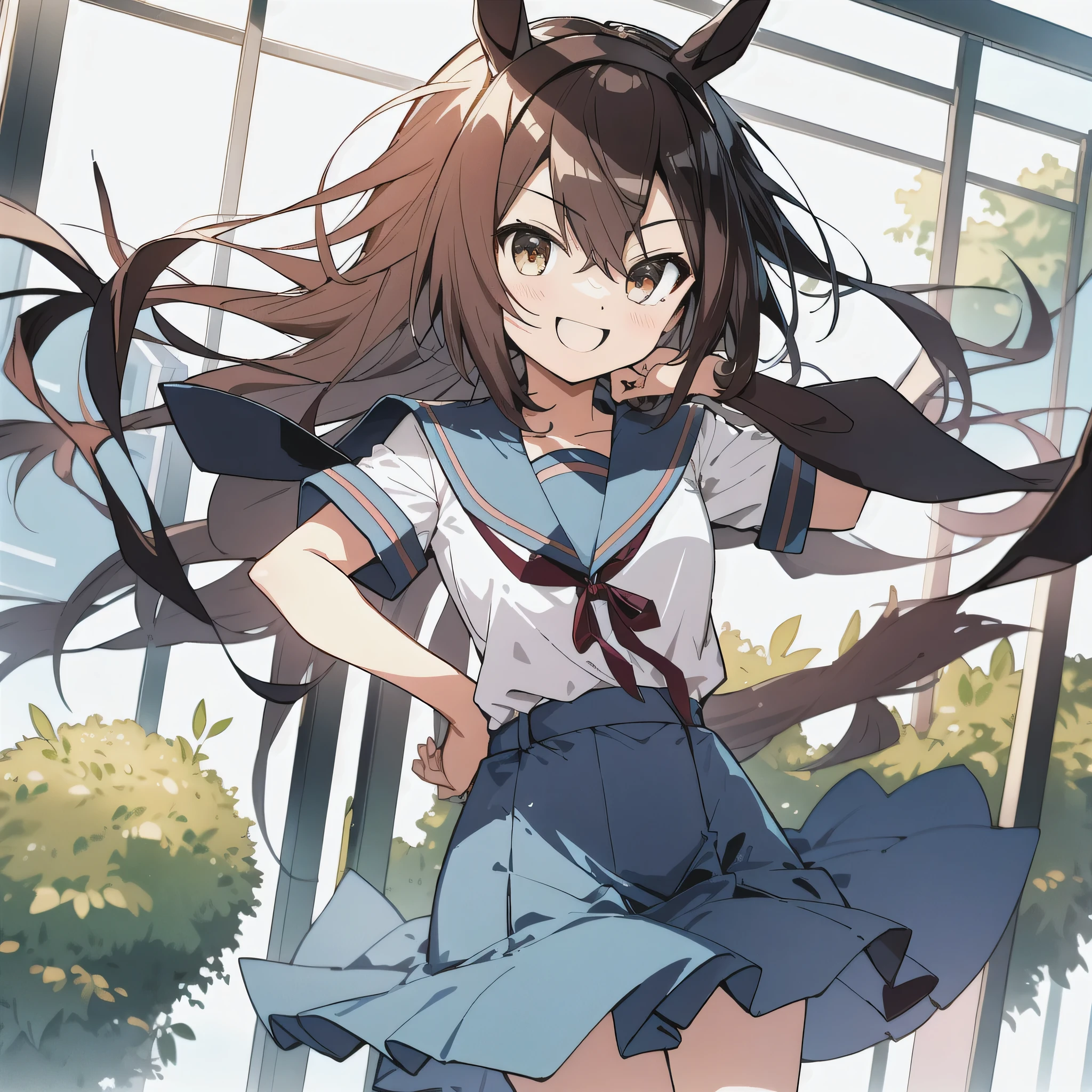 ((best quality)), ((masterpiece)), (detailed), perfect face , solo , nagato yuki ,Kita School student uniform , with horse ears