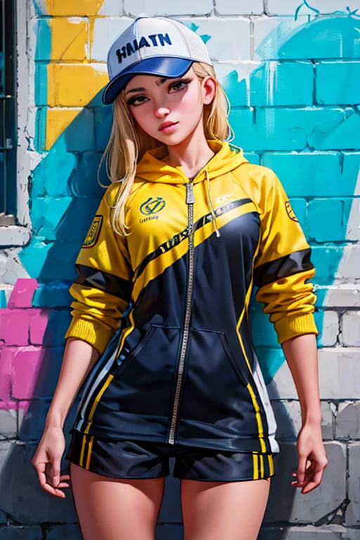 (melhor qualidade), obra de arte, extremely detailed 8K CG uniform illustration, cor alta, extremely cor alta saturation, todas as cores se aprofundaram, pintar, arte do grafite, central composition, luz e sombra extremamente detalhadas, parede de graffiti, wall pintared bright, 1 garota grafitando 1 garota olhando para a parede, rosto e olhos extremamente detalhados, medium length hair, roupa de esporte, nuvens coloridas