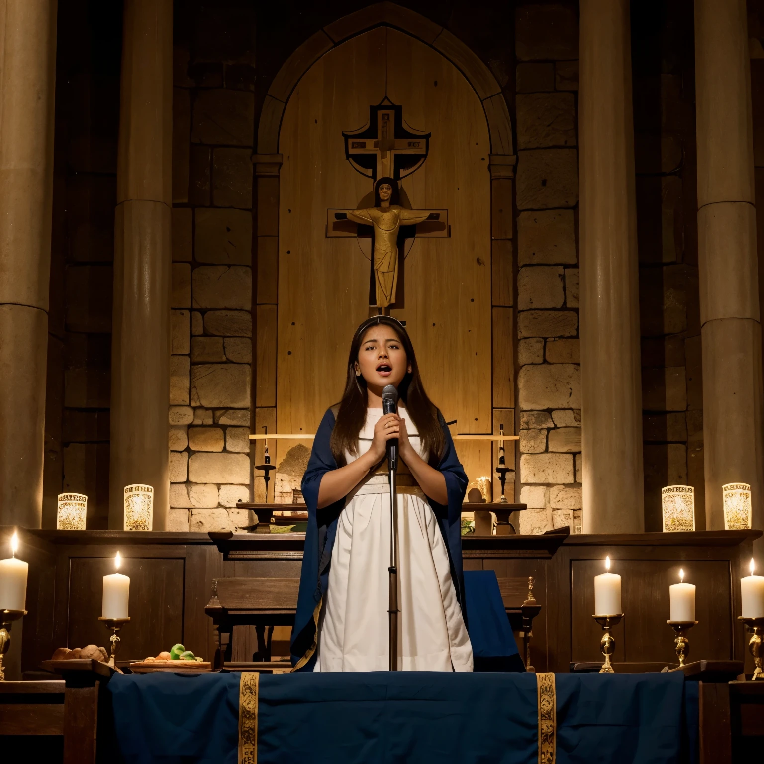 Generar una imagen del tiempo pascual de laiglesia catolica con personas cantando