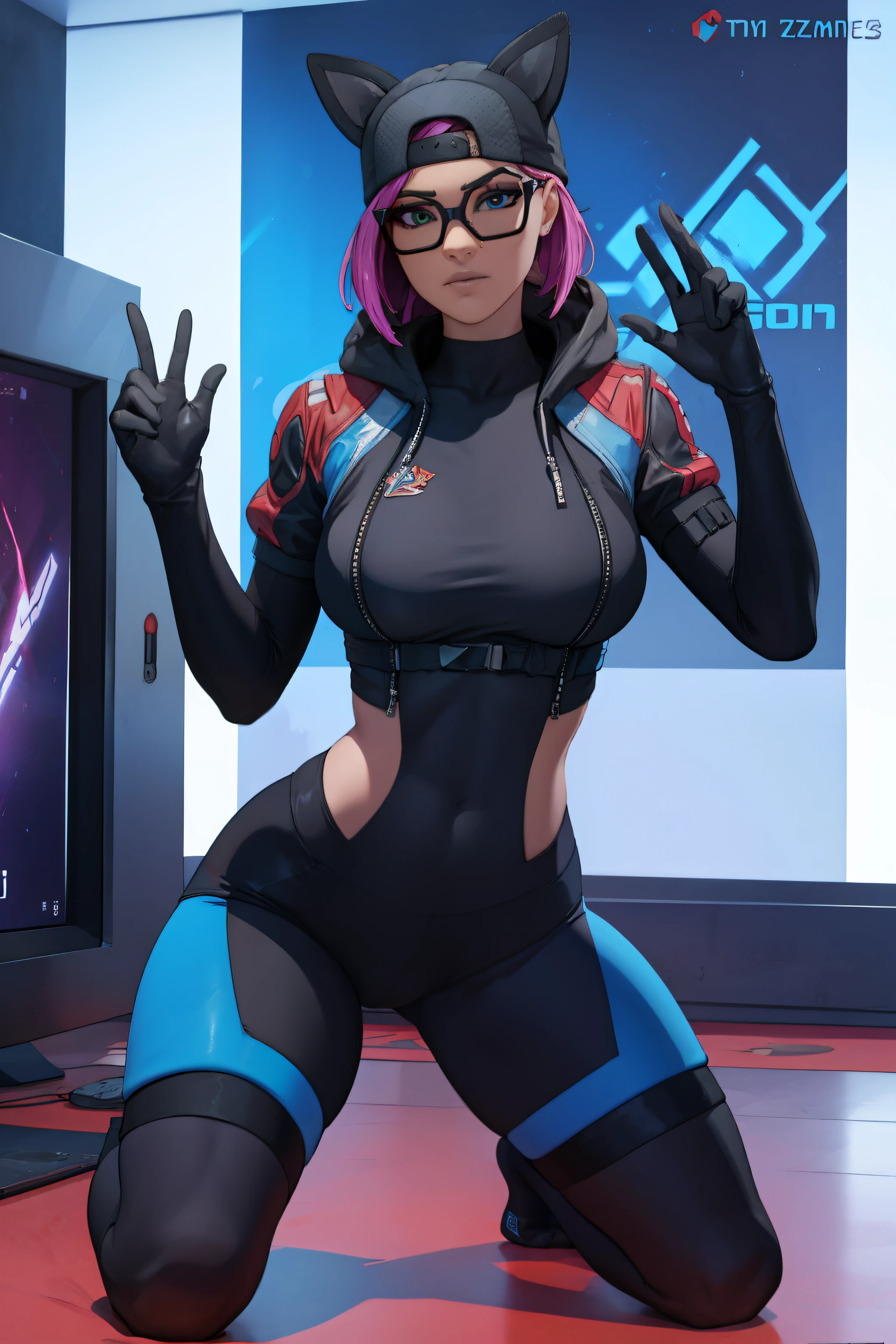 Gaming Zone Lynx ????? guantes sin dedos, leggins black and blue, gafas 
