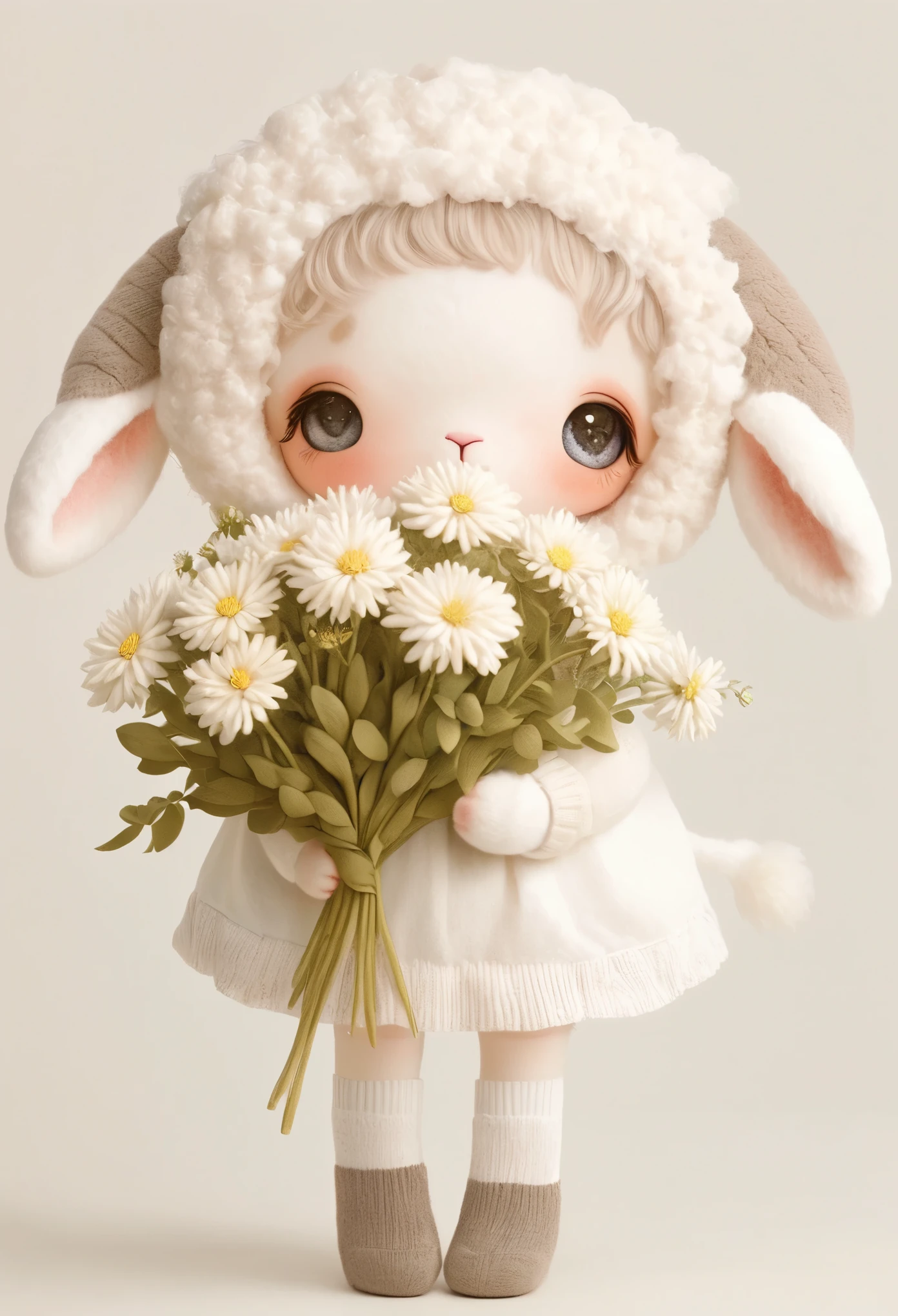 Cute lamb girl,Holding flowers,Soft,sock,shoe,whole body