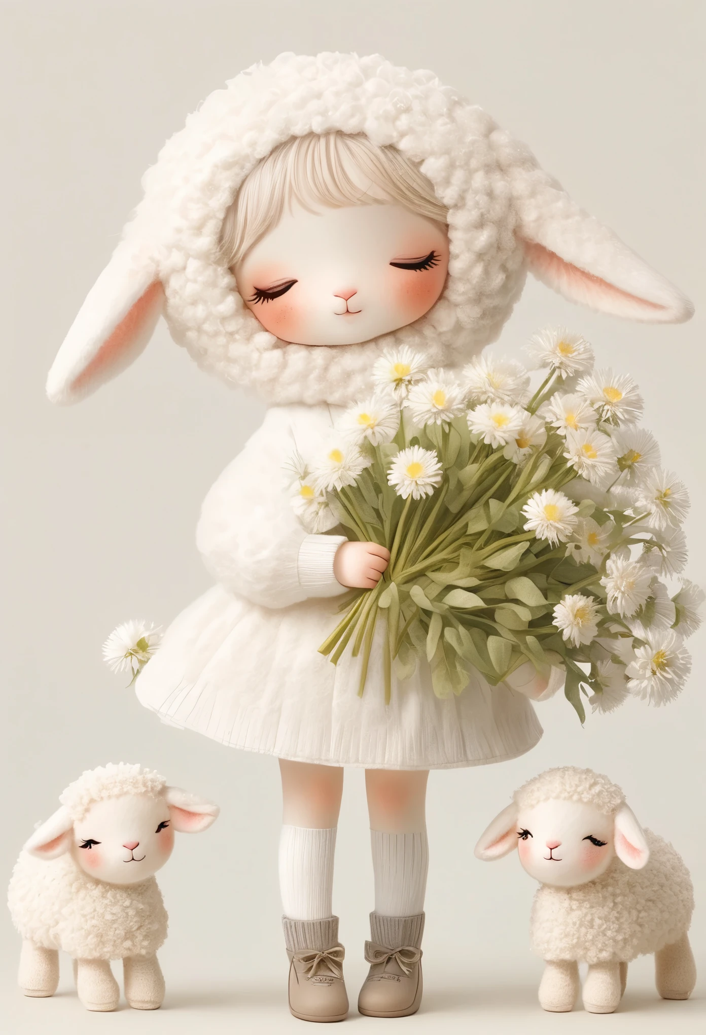 dream，Cute lamb girl wearing a big hat，Soft，sock，shoe，whole body，Soft，