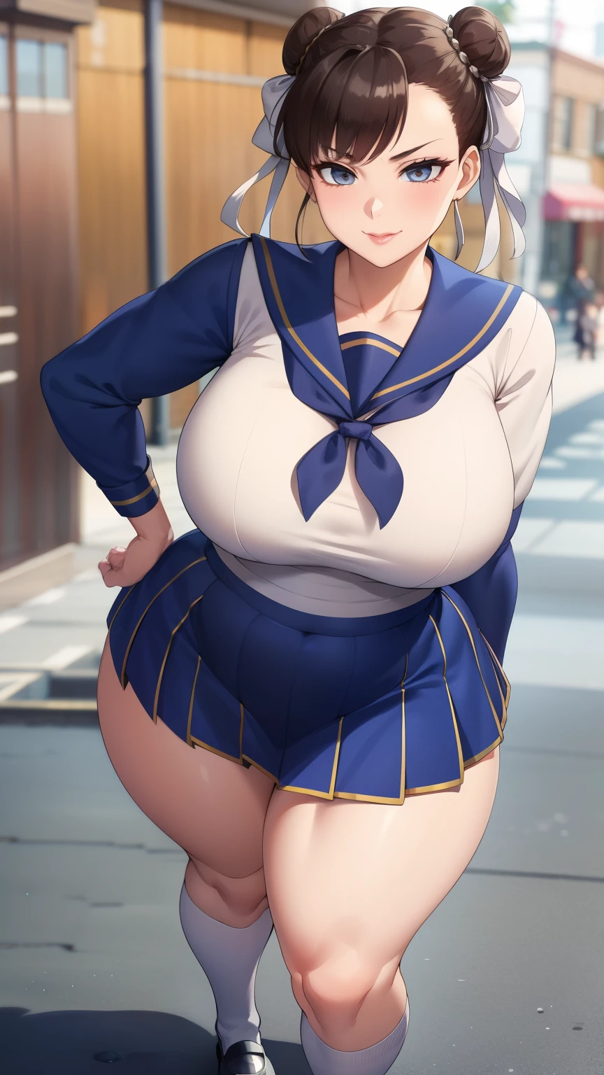 Large Breasts, Big Hips,Full Body Shot, Mature mother, Whipping the lower body, Plump thighs, ox, Seductive mature woman, Perfect body, Plus Size Model,high school girl,Sailor suit, The skirt is short,Mature woman wearing Sailor suit,Chunli