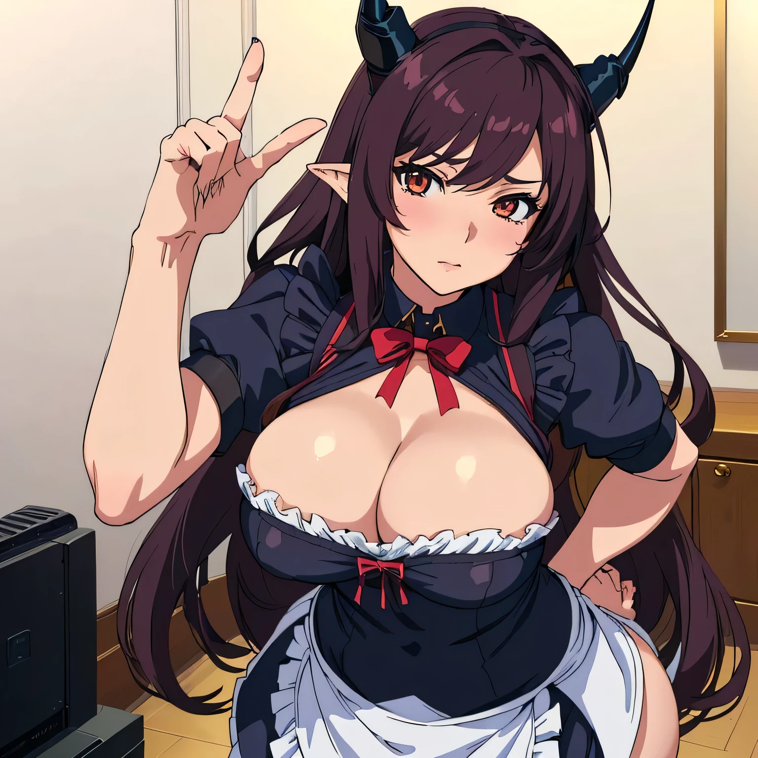 Anime girl with big nose and horns poses for the camera, tits, Enchanting anime girl, Big Breasts, Big Breasts!, biomechanical tits, Naughty, tits proportions, Big Breasts!!, Animated maid riding an early tank, Anime girl in maid outfit, Gorgeous maid, software version