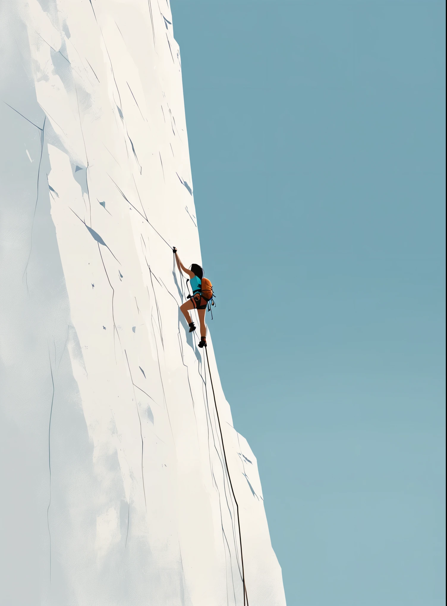 Minimalist Journey, Solitary, Minimalism, illustration , a girl rock climbing.