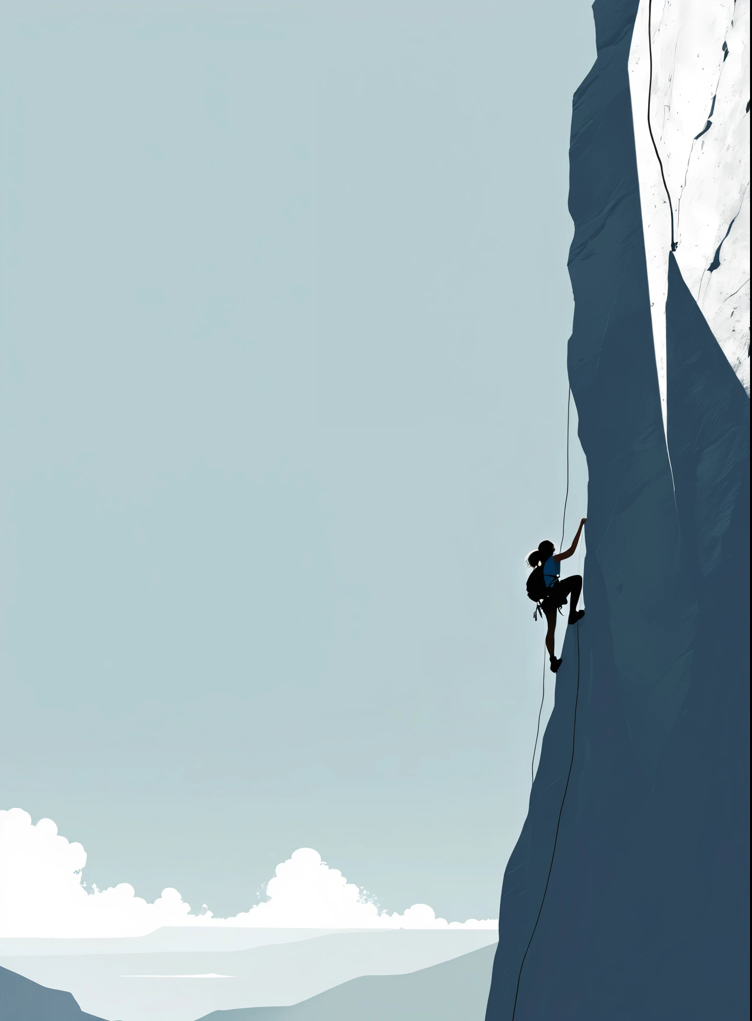 Minimalist Journey, Solitary, Minimalism, illustration , a girl rock climbing.